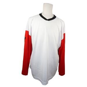 Adult Medium - Xtreme Basics Sr M - White Red Blk - Ice Roller Hockey Jersey #5